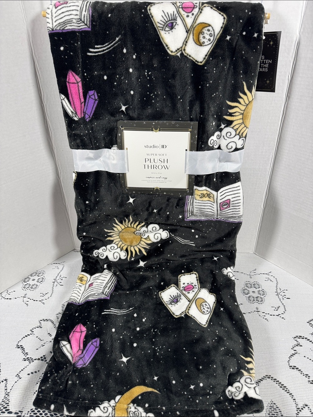 Studio ID Black Super Soft Plush Cozy Throw Blanket With Celestial Cosmic Print